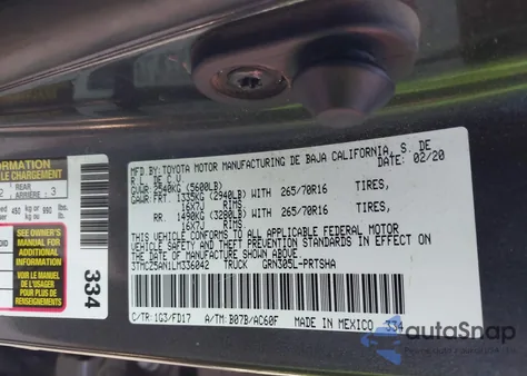 2020 Toyota Tacoma Trd Off-Road z USA, uszkodzony, nr VIN 3TMCZ5AN1LM336042